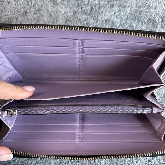 Coach Chelsea Leather Accordion Zip Around Logo Organizer Wallet Black & Purple - Picture 7 of 8
